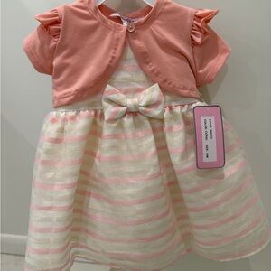 Elegant Pink and White Striped Kids Dress with Bolero